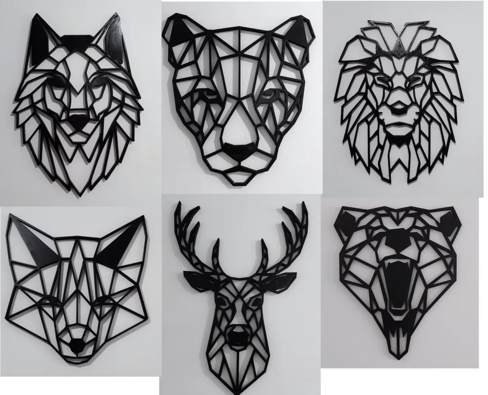 Têtes d'animaux géométriques pour art mural.