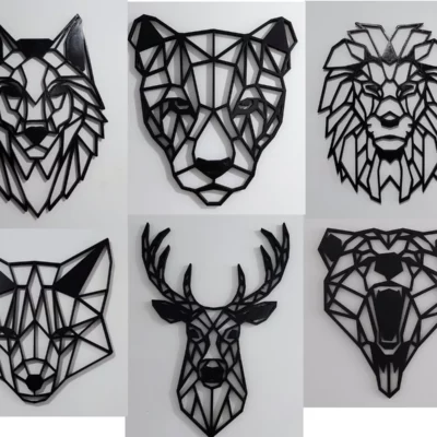 Têtes d'animaux géométriques pour art mural.