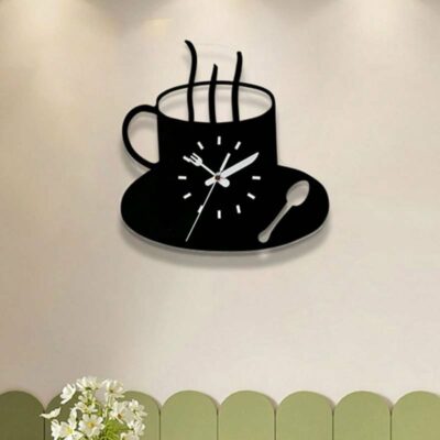 Horloge murale de cuisine moderne en forme de tasse à café découpée au laser